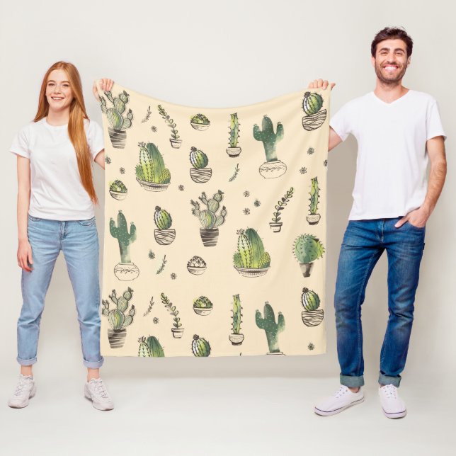 Cacti Plants Pattern Fleece Blanket (In Situ)
