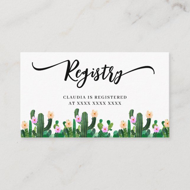 Cacti Registry Bridal Shower Enclosure Card (Front)