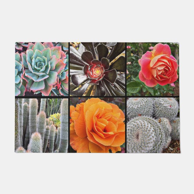 Cacti rose flowers photo collage colourful modern doormat (Front)