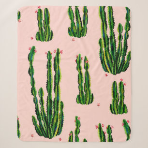Cacti seamless pattern watercolor. Cactus in bloss Sherpa Blanket