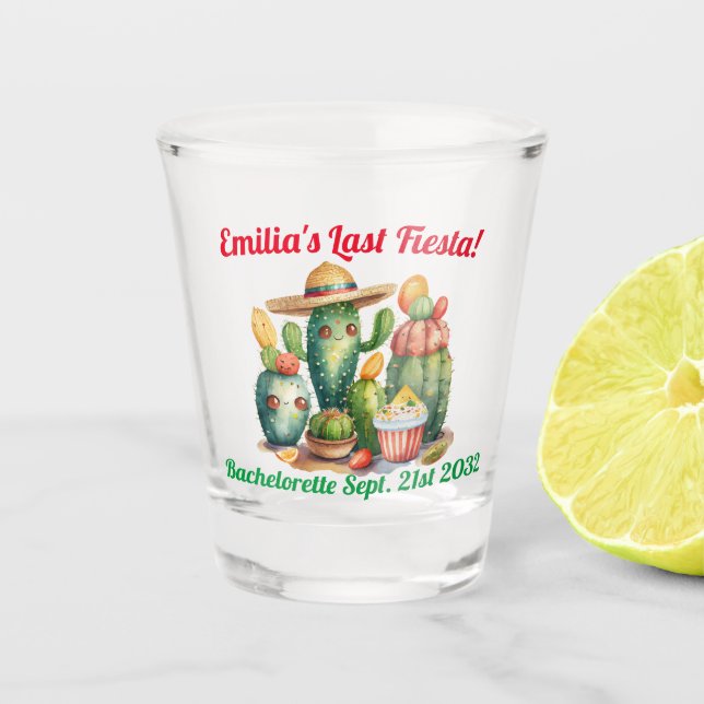 Cacti Shot Glass, Fiesta Bachelorette Personalized Glass (Front)