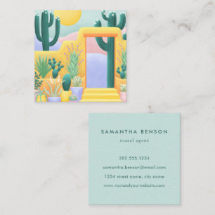 Cacti Succulents Colorful Southwestern Art Square Business Card