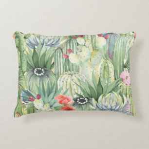 Cacti, succulents: floral watercolor print. accent pillow