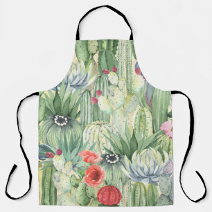 Cacti, succulents: floral watercolor print. apron