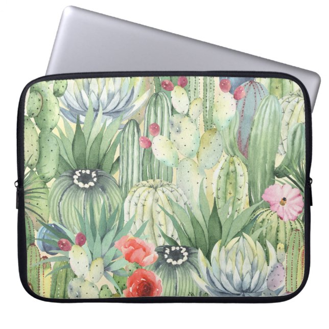 Cacti, succulents: floral watercolor print. laptop sleeve (Front)