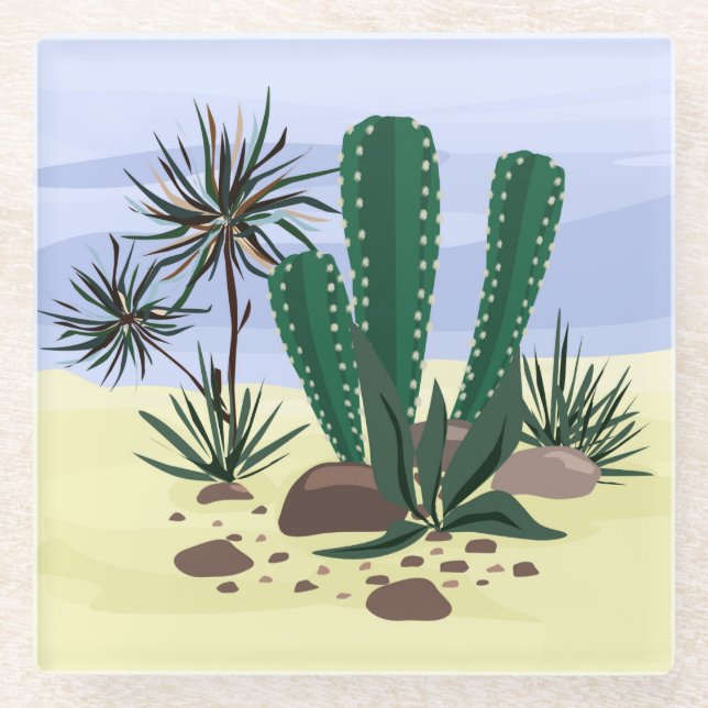 Cacti, succulents . glass coaster (Front)