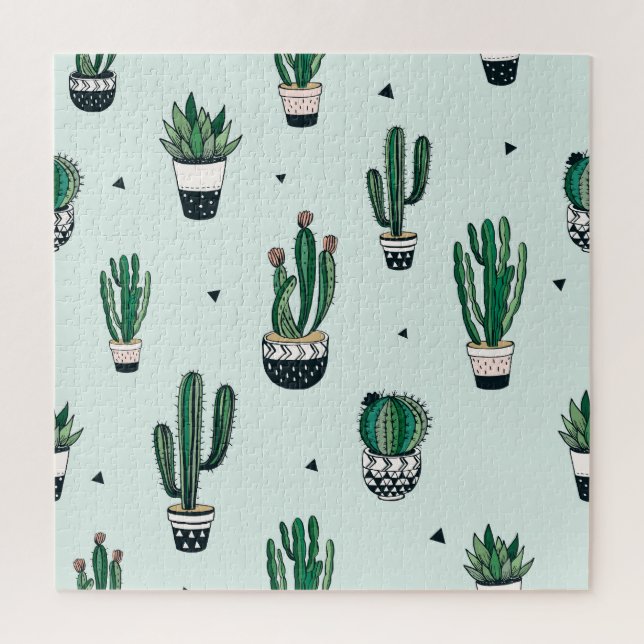 Cacti-succulents, hand-drawn seamless pattern. jigsaw puzzle (Vertical)