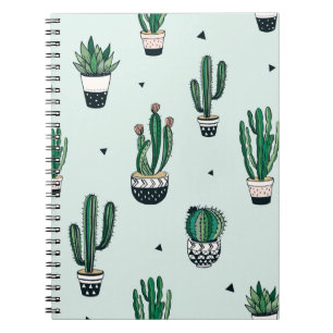 Cacti-succulents, hand-drawn seamless pattern. notebook
