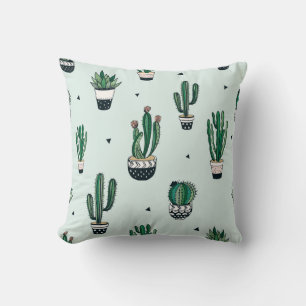Cacti-succulents, hand-drawn seamless pattern. throw pillow