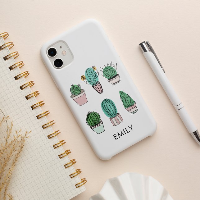 Cacti succulents illustration personalized name Case-Mate iPhone case (Creator Uploaded)