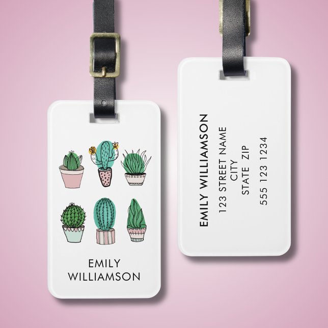 Cacti succulents illustration personalized name luggage tag (Cacti Cactus Personalized Luggage tag)