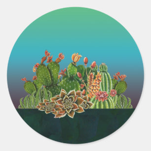 Cacti & Succulents pattern Classic Round Sticker