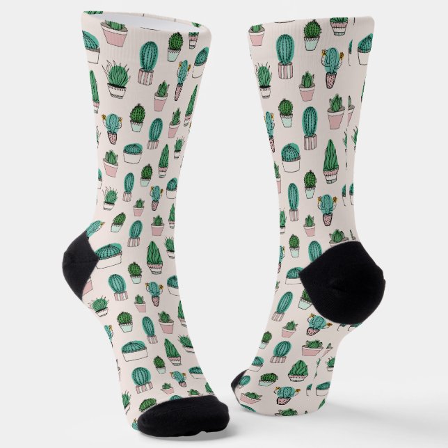 Cacti succulents potted plant pattern socks (Angled)