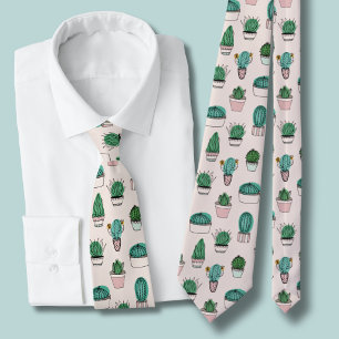 Cacti succulents potted plant pattern tie