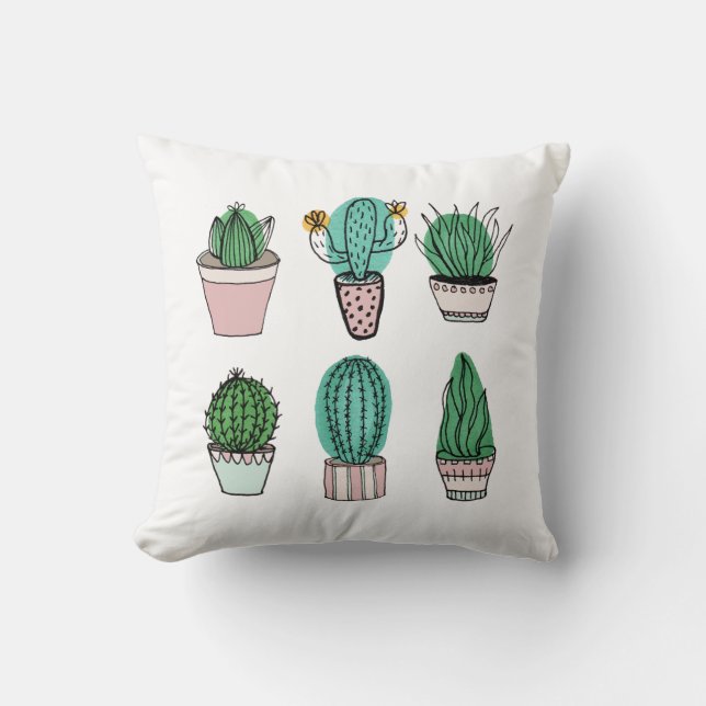 Cacti succulents potted plant throw pillow (Front)