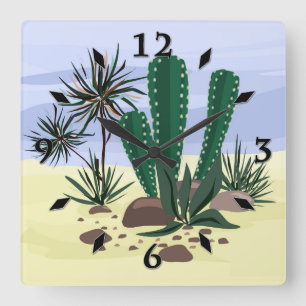 Cacti, succulents . square wall clock