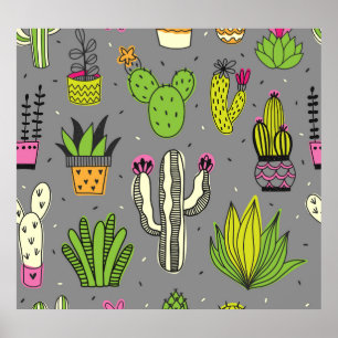 Cacti, succulents: tropical vintage background. poster