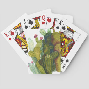 Cacti, succulents: vintage watercolor. playing cards
