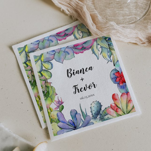 Cacti & succulents watercolor wedding paper napkin (Creator Uploaded)
