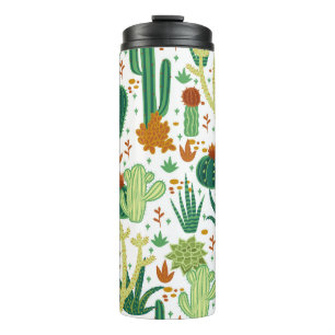 Cacti White Background: Vintage Graphics. Thermal Tumbler