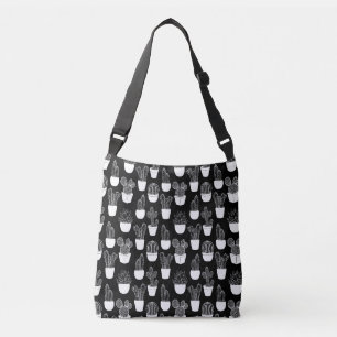 Cacti White Line Art Small Pattern Crossbody Bag