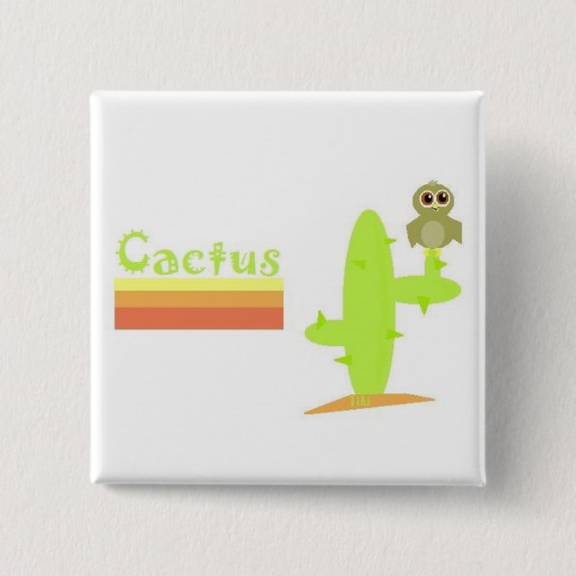 Cactus 2 Inch Square Button (Front)