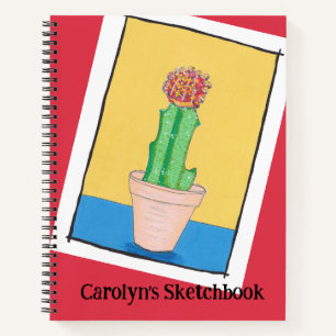 Cactus à billes rouges dans un pot, carnet de croq