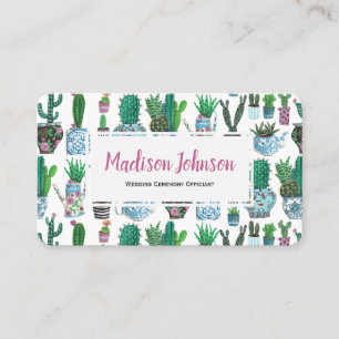 Cactus à l'aquarelle Monogramme Cartes de visi
