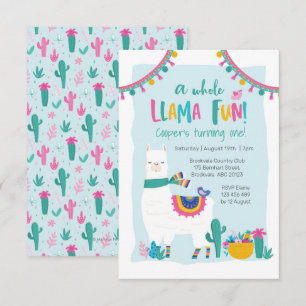 Cactus amusant Cute Llama Invitation d'anniversair