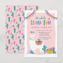 Cactus amusant Cute Llama Invitation d'anniversair