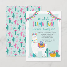Cactus amusant Cute Llama Invitation d'anniversair