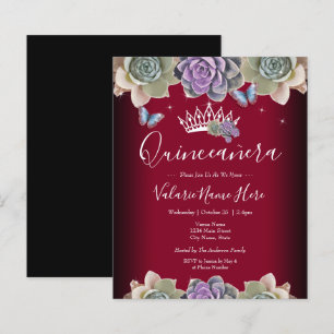 Cactus and Butterfly Elegant Quinceanera Invitatio