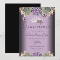 Cactus and Butterfly Elegant Quinceanera Invitatio