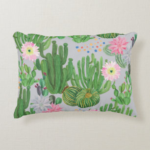Cactus and flowers, watercolor seamless painting. accent pillow
