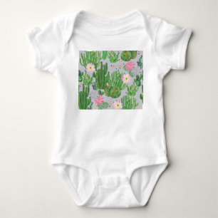 Cactus and flowers, watercolor seamless painting. baby bodysuit