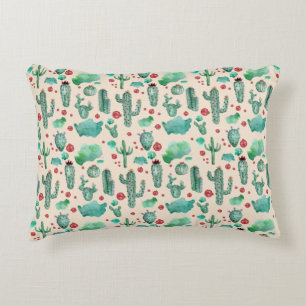 cactus and ladybug pattern - beige background accent pillow