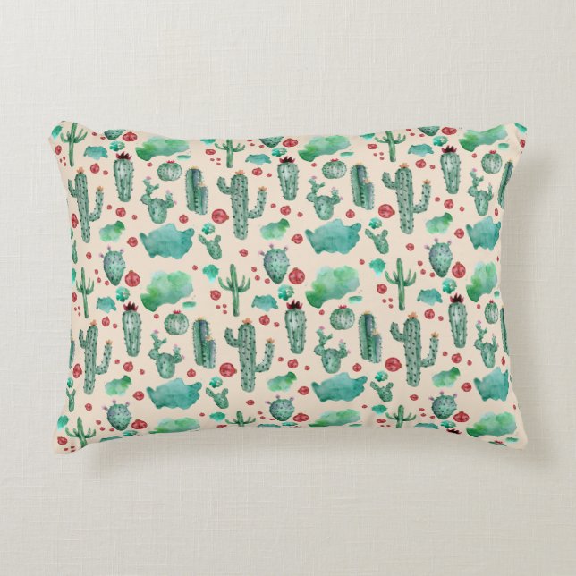 cactus and ladybug pattern - beige background accent pillow (Front)