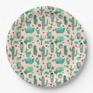 cactus and ladybug pattern - beige background paper plate