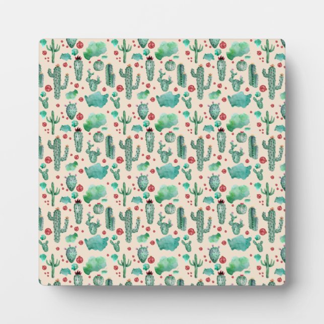 cactus and ladybug pattern - beige background plaque (Front)