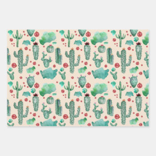 cactus and ladybug pattern - beige background wrapping paper sheet
