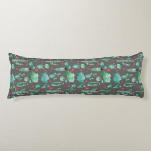 cactus and ladybug pattern - black background body pillow