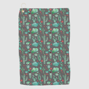 cactus and ladybug pattern - black background golf towel