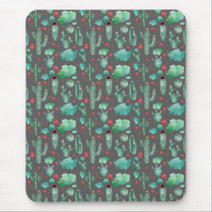 cactus and ladybug pattern - black background mouse pad