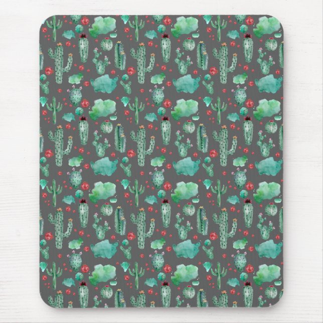 cactus and ladybug pattern - black background mouse pad (Front)