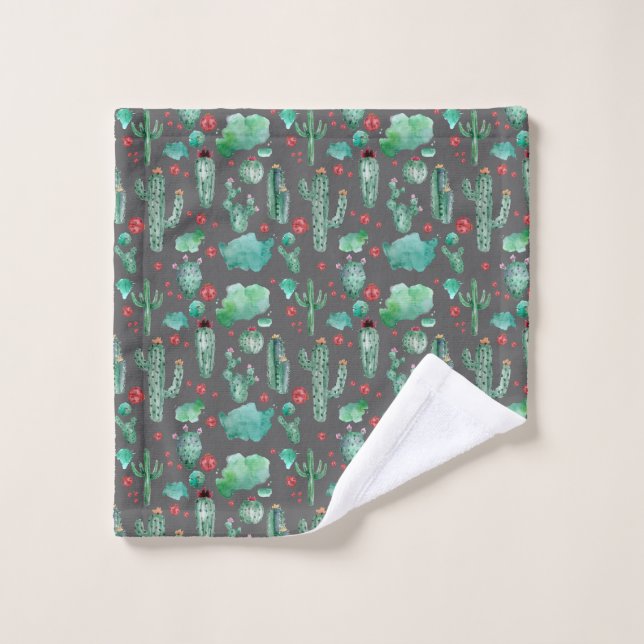 cactus and ladybug pattern - black background wash cloth (Wash Cloth)