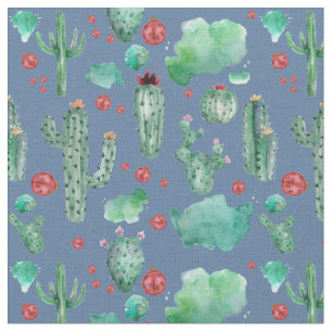 cactus and ladybug pattern - blue background  fabr fabric