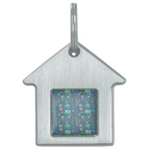 cactus and ladybug pattern - blue background pet ID tag