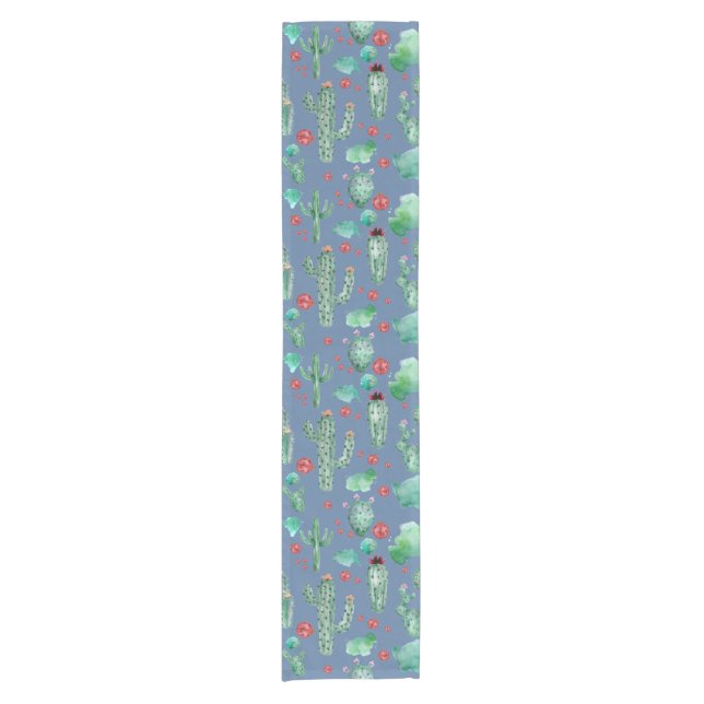 cactus and ladybug pattern - blue background short table runner (Front)