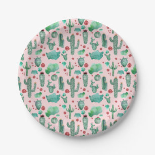 cactus and ladybug pattern - light pink background paper plate