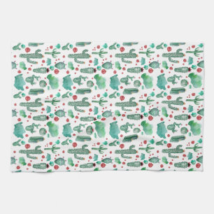 cactus and ladybug pattern - white background kitchen towel